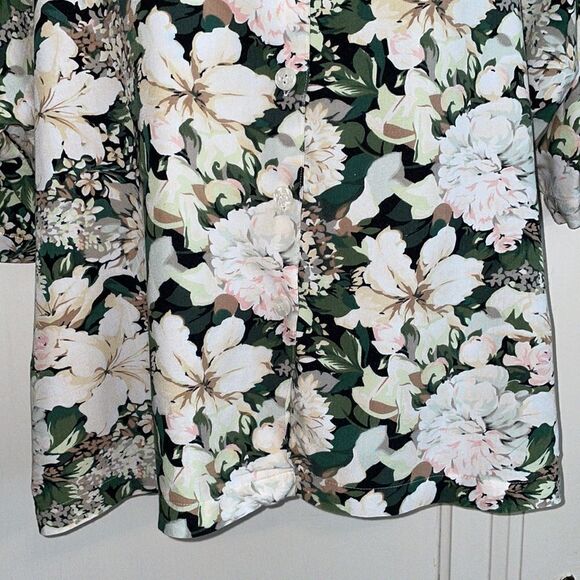 Vtg 80s/90s Krazy Kay white & green floral rayon shirt - Picture 4 of 10